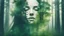 Placeholder: Double exposure portrait of woman blended with nature, forest trees form face, creative art of beauty and tranquility, abstract girl profile in green woods