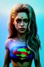 Placeholder: portrait, Shakira, make-up, angry, Realistic image, retro pop, 60s, supergirl, blood, sweat, fog, goddess. Black background, photo studio, concept art, smooth, unreal engine 5, god lights, ray tracing, RTX, lumen lighting, ultra detail, volumetric lighting, 3d, finely drawn, high definition, 4k.