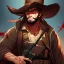 Placeholder: Portrait, bearded, Gunslinger, Cowboy, cowboy hat, serious face, Blood Splatter