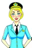 Placeholder: cartoon of a feminine blonde stewardess in light blue uniform