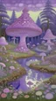 Placeholder: A light purple fairy kingdom with mushrooms designed in Kuna molas painted by Birge Harrison