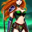 Placeholder: Jab animated style, hyper detailed, stunningly beautiful teen girl, long ginger hair, green eyes, medium freckles, full lips, skimpy fantasy intricate leather armour, full body, full face, c-cup breasts, aroused expression, biting lower lip, full frame, petite, centered camera, ignore NSFW, bow, quiver on hip