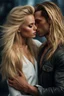 Placeholder: A photo realistic portrait of a stunning blonde girl and muscular long haired blonde male in a lovers embrace in modern clothing