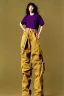 Placeholder: year 1998 denim fashion. Loose, baggy, low waist Combat pants and t-shirt. Colors: denim blue, blue, purple, cream, khaki, light green, lilac, plum, orange, terracotta, red, light yellow, lion yellow, pink, dark blue, beige. Lynx-pattern, Sturnus vulgaris-print. wide belt. Partly latex or leather. Kylie Minogue, Tyra Banks. leg warmer. Cargo pants and hoodie!