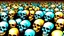 Placeholder: a field of 1000s of cartoonish, anatomically correct, skulls, vivid RANDOM BRIGHT neon colors, dark comedy, well lit, high detail, photorealistic, horrorcore, fun, scary, none featured, each a different color or hue,