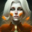 Placeholder: fantasy setting, woman, orange and white hair, wavy hair, freckles, ranger, more orange hair, more white hair, green eyes, more white hair, more white hair, a bit more orange hair