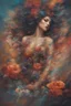 Placeholder: Generate a captivating digital artwork where a vivid explosion of images on a canvas bursts forth, weaving together elements of a woman, demons, tattoos, flowers, and stormy hues. Capture the essence of dynamic creativity in this abstract masterpiece."