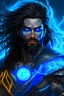 Placeholder: Young male Psyker, glowing veins, blue eyes, swirling with energy, powerful, technology, warhammer 40k, implants, lightning aura, dark hair, long hair, beard