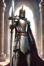 Placeholder: photorealistic holy knight paladin wearing a cape wielding a greatsword temple in the background