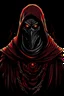 Placeholder: Vector Art, Front View, Magneto, stylized, top half, half skin, black background, chains around body, Red eyes