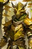 Placeholder: Dragonborn DnD, golden, friendly face, tree knight