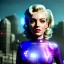 Placeholder: Realistic movie image, retro sci-fi, portrait, blonde action woman, sweet Marylin Monroe face, perfect iris, glow eyes. tight latex tights suit. City, metropolis movie style . epic style, vibrant color, highly detailed, unreal engine 5, ray tracing, RTX, lumen lighting, ultra detail, volumetric lighting, 3d, finely drawn, high definition, high resolution.