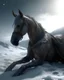 Placeholder: a dead horse covered in a stange alien life form, the horse is on its side, dead, buried under the snow, its rider bead by its side, Apocalyptic, epic, photo-realistic, widescreen, cinematic, movie