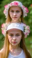 Placeholder: A 7-year-old little girl from Russia holds a lot of roses and puts them on her face, wears a plain white bucket hat, puts roses in front of her face so that her face is not visible, (many flowers: 1.2), soft light, golden hour, upper body, HDR, 8K, Natural Skin Texture, AO, Complex, Highly Detailed, Sharp Focus, Crazy Detail, Intricate Detail, Highly Detailed, The Girl Looked Down