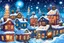 Placeholder: Generate a cozy winter wonderland scene with cartoon houses adorned with twinkling Christmas lights and snow-covered rooftops. Include a jolly Santa Claus flying by in his sleigh pulled by reindeer, with snow falling softly from the sky.