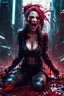 Placeholder: beautiful cyberpunk girl, screaming, tears, siting pose, fullbody, splashes blood, behind guts rising from the ground, intricate, darkred tones, macro photography,