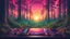 Placeholder: The room of a trance techno DJ who go to the forest looking for inspiration, he's trying to make music using generative AI and the landscape of the forest in the sunset is his inspiration during a Psychodelic trip
