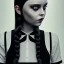 Placeholder: wednesday addams, wednesday addams hair, wednesday addams, make up, wednesday black dress, cinematic, hyper detail, 8k resulation