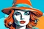 Placeholder: beautiful woman in hat in pop art style