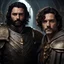 Placeholder: Gay couple, Oscar Isaac druid and Paul Rudd paladin, Dungeon and Dragon style, fantasy, concept art, dynamic lighting, hyperdetailed, intricately detailed, trending on Artstation, volumetric lighting