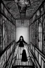 Placeholder: Wednesday Adams in 3d scary dark room Escher style