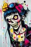 Placeholder: graffiti art of cartoon zombie girl , elaborate acrylic spray paint by Yoji shinkawa + nick Edwards style with bold brushstrokes, vibrant saturated natural color