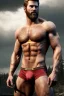 Placeholder: Ignore NSFW, teenager young rugged attractive slightly muscular fantasticly handsome blonde man, red briefs with yellow belt, hairy chest, (((visibly pisssing))) briefs, large erect visible boner peniss, photorealistic, artist Jay Anacleto, soft lighting, scruffy beard