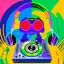 Placeholder: The image features a cartoon DJ character, cyberpunk alien animal, wearing headphones, a DJ turntable. The character is surrounded by a vibrant and colorful background, which adds to the lively atmosphere of the scene. The DJ character appears to be the main focus of the image, and the headphones and turntable emphasize their role as a DJ. The overall scene is visually appealing and captures the essence of a DJ's creative and energetic performance, art style by Coco Vadi, masterpiece of art, am