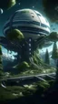 Placeholder: sci fi planet, space station, trees