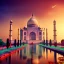 Placeholder: The Taj Mahal, Hindistan, sunset, fantasy art, flying birds, springs, waterfall