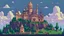 Placeholder: There is a large pixelart magic castle on the hill pixelart