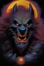 Placeholder: in the dead of night the bright moon shines down on a giant, extremely colorful werewolf facial portrait, acrylic on canvas, in the art style of Boris Vallejo,