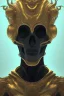 Placeholder: black male African alien, cracks in the head, wicked, Asian eyes, crown, blood, 8k, finely detailed, photo realistic, Boris Vallejo style turquoise skull head gold dragon space alien rain skeleton gold tooth silver helmet silver space suit spaceships