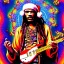 Placeholder: hippie JIMI HENDRIX Santa playing electric guitar, psychedelic, peace sign, MUSHROOMS, TRIPPY, ACID, LSD, dreadlocks