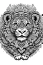 Placeholder: mandala lion cub : black and white with white background.