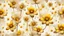 Placeholder: Hyper Realistic Beige-&-Yellow small-multicolor-flowers With Glowing Golden Embers On Off-White Grunge Background.