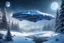 Placeholder: In a snowy and magical landscape a magnificent spaceship flies.The spaceship has soft shapes. It's a pacifist spaceship. The spaceship is silver and blue , very bright and sweet, and very refined with small portholes and lots of lights . The sky is dark blue with a crescent moon and stars. There are a lot of fir trees with snow. There is a frozen lake of turquoise water. In the foreground they are delicate and very small pink and yellow flowers. There aresparks of light everywhere