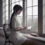 Placeholder: female student studying by the window, anime style, unreal engine 5, sun light, studio lighting --ar 1:1