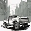 Placeholder: pickup truck , silhouette, comic book, post-apocalypse, white background,