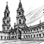 Placeholder: Black and white few strokes sketched santiago de compostela cathedral front