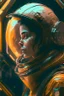 Placeholder: 0The player is wearing an astronaut helmet, in the style of cyberpunk dystopia, 32k uhd, womancore, bronze and amber, dreamlike settings, gorecore, ivan albright –ar 107:53 –