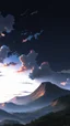 Placeholder: Realistic background of sunset with color full clouds behind a mountain