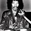 Placeholder: portrait of Jimi Hendrix at a turntable with headphones on being a DJ, cigarette in mouth