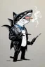 Placeholder: catfish with shark head smoking a ciggarrette in the style of banksy