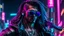 Placeholder: male cyberpunk solo with long hair, korean, Wearing Urban Gang Flash and mirrored dark sunglasses, and shot gun, headaphone, strong cyber warrior, black tatoo, attrakvtive man, Retroanime, rembradt lighting, neon complementary colors, dark vibe, scifi