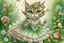 Placeholder: an anthropomorphic, kitten bride happily throwing a bouquet in a beautiful garden. The kitten has fluffy fur in shades of light brown and grey with distinct tabby markings on its face. Its large, expressive eyes are a deep emerald green and it has a small, pink nose. The kitten is wearing embroidered white lace bride dress, tulle, gemstones, pearls, adorning the hem and bodice. Behind her, a celebrating crowd, cats and people dressed in elegant clothes, wedding food and cake on the tables. Behin