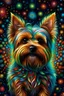 Placeholder: Create an enchanting image of a Yorkshire Terrier with a mesmerizing twist – its fur has transformed into a kaleidoscope of crystal strands, each reflecting a vibrant array of colors. The Yorkie's endearing eyes should shimmer with curiosity and playfulness, while its crystalline fur flows gracefully, giving it an otherworldly and ethereal appearance. Surround the Yorkie with a whimsical background that complements the iridescent hues of its crystal hair, evoking a sense of wonder and magic