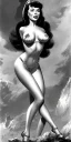 Placeholder: Bettie Page in the style of a sexy Pin-Up girl by Frank Frazetta, full body and face can be seen, detailed face, detailed body