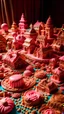 Placeholder: A pink village made out of cookies and cakes designed in Kuna Molas