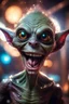 Placeholder: portrait through dirty warped lens of ultimate transcendent happy chat gremlin vampire alien frown with spotlights and huge licker tounge sticking out, in front of space portal dimensional glittering device, bokeh like f/0.8, tilt-shift lens 8k, high detail, smooth render, down-light, unreal engine, prize winning